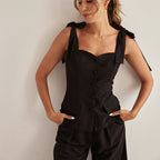Black Bandeau Top & Wide-Leg Pants Set
