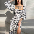 Early Autumn Street Slit Midi Casual Dress