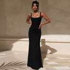 Square-Neck Pleated Slip Maxi Dress
