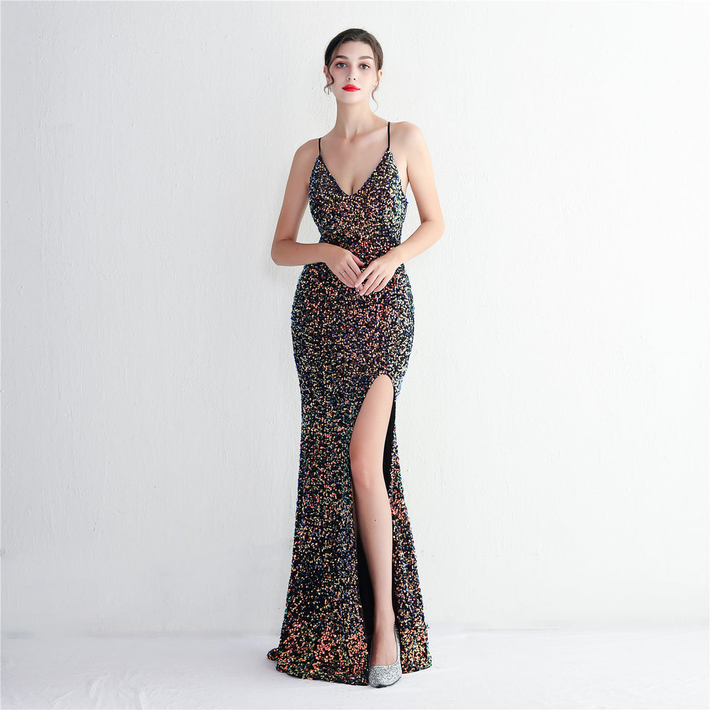 Women's Velvet Sequin Cami Evening Maxi Dress