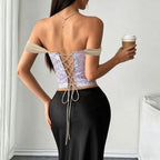 Women's Off Shoulder Jacquard Boned Bustier Corset