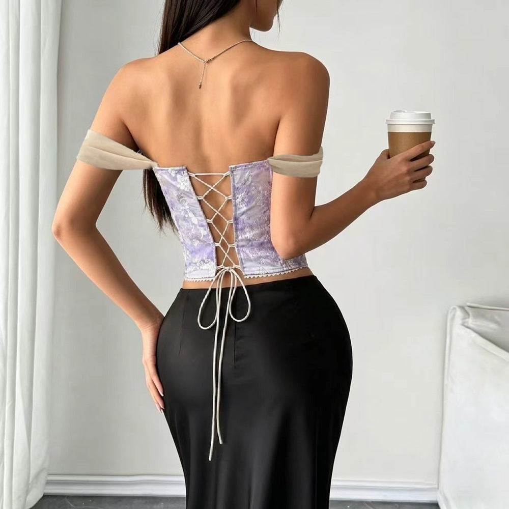 Women's Off Shoulder Jacquard Boned Bustier Corset