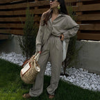 Striped Loose Long Sleeved Shirt Wide Leg