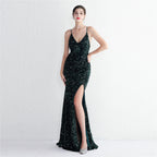 Women's Velvet Sequin Cami Evening Maxi Dress