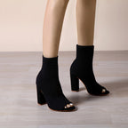 Women's Knitted Peep-Toe Chunky-Heel Sandals