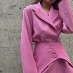 Pink Waist-Defined Suit Jacket
