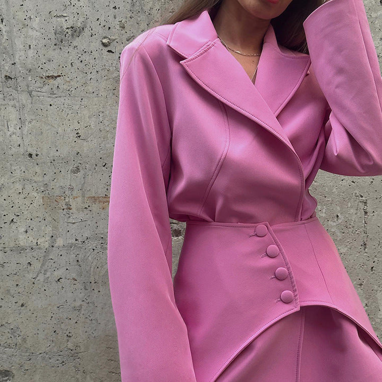 Pink Waist-Defined Suit Jacket