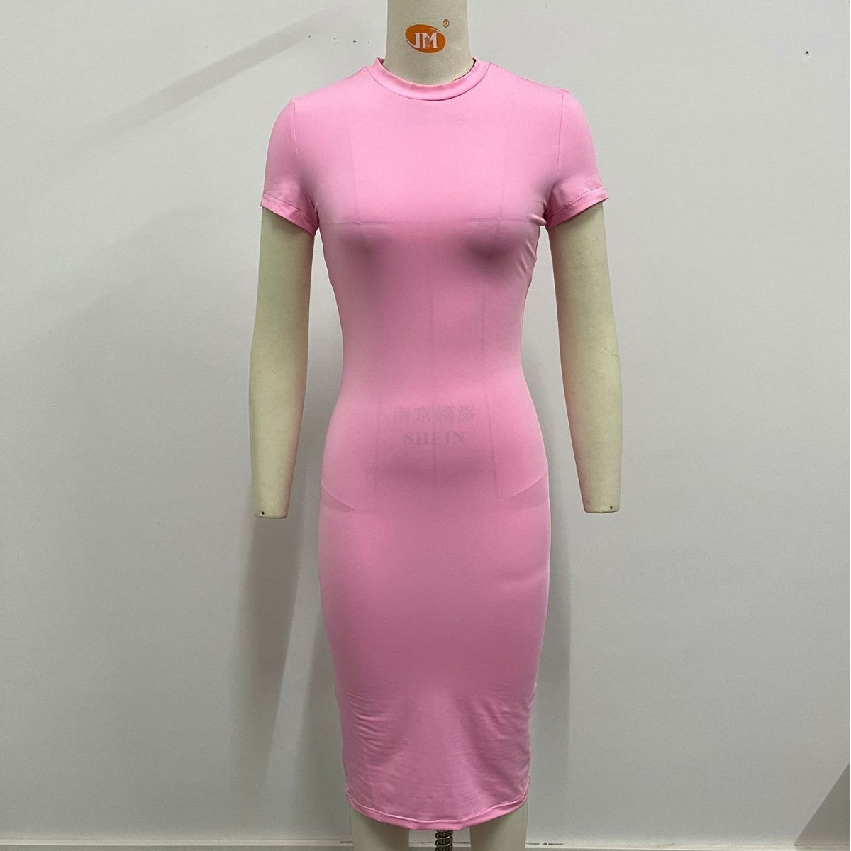 Summer Solid Color Dress Kardashian Slim Fit Short Sleeve round Neck
