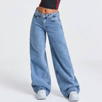 Women Washed Fried Snowflake Loose Wide Leg Jeans Women Jeans