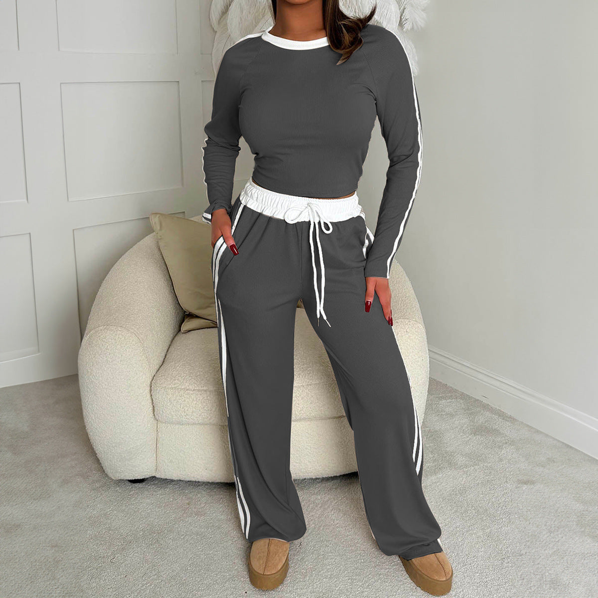 Clothing Autumn Winter Long-Sleeve T Shirt Casual Long Pants Set