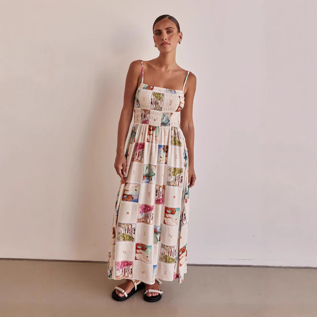 Women's Long Spaghetti Strap Floral Print Maxi Dress