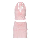 Women's Women Clothing Summer Sexy Twisted Lace Up Vest Slim Skirt Set