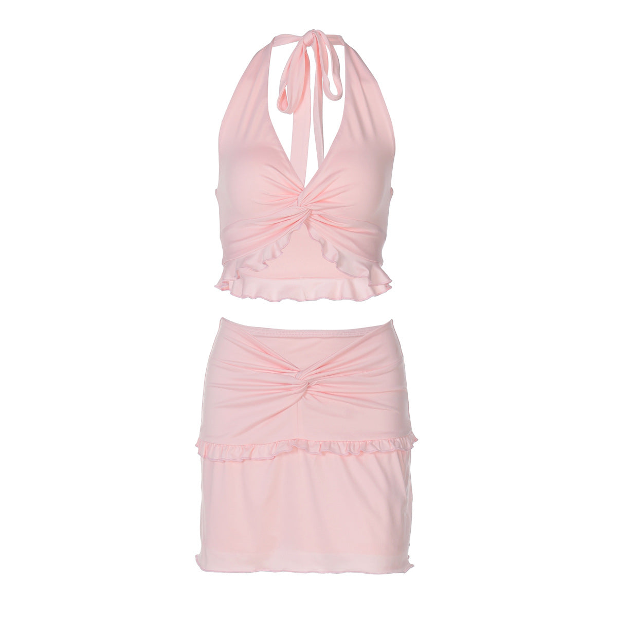 Women's Women Clothing Summer Sexy Twisted Lace Up Vest Slim Skirt Set