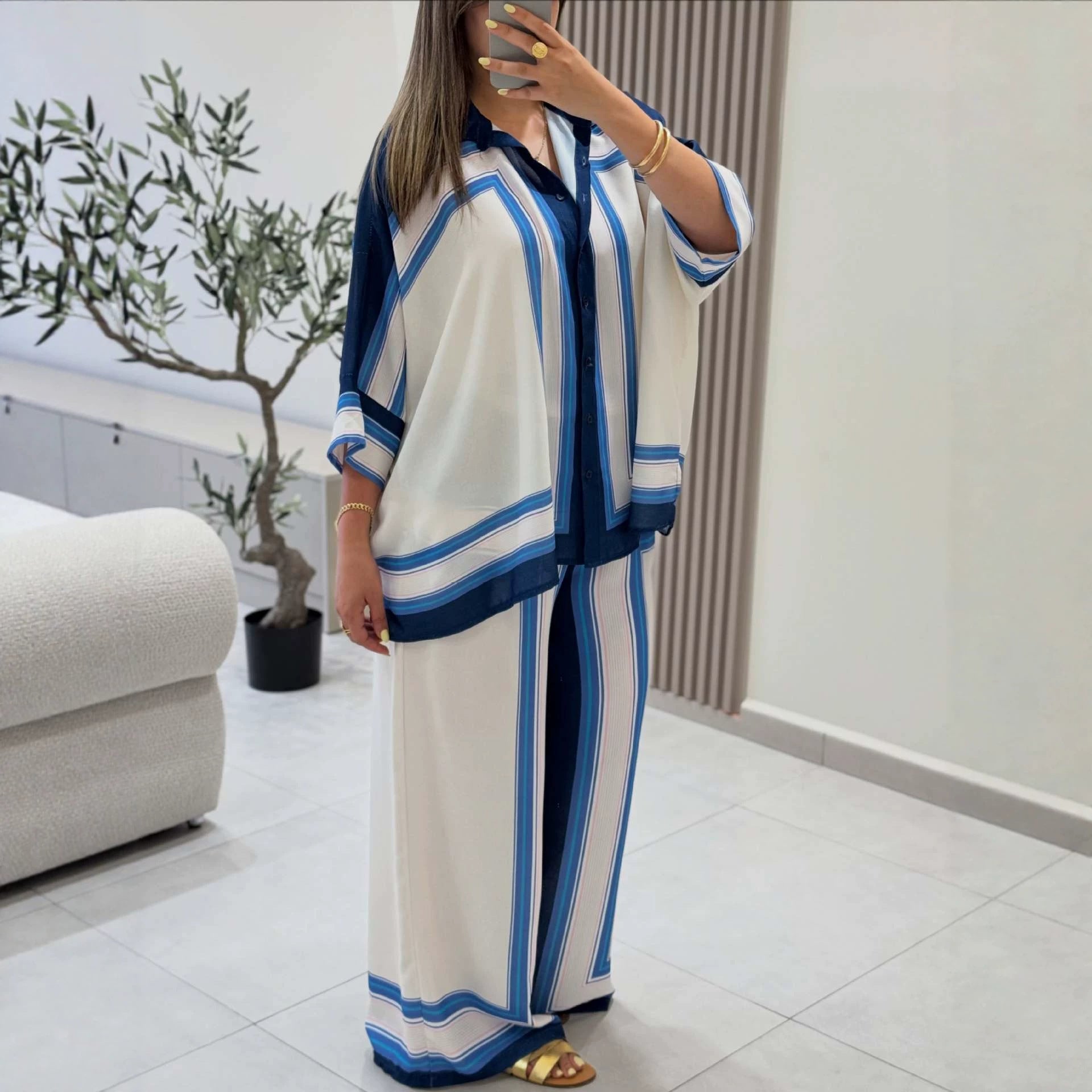Women's Striped Shirt & Pants Set