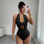 Summer Sexy Halter Deep V Plunge neck Ring Hollow Out CO