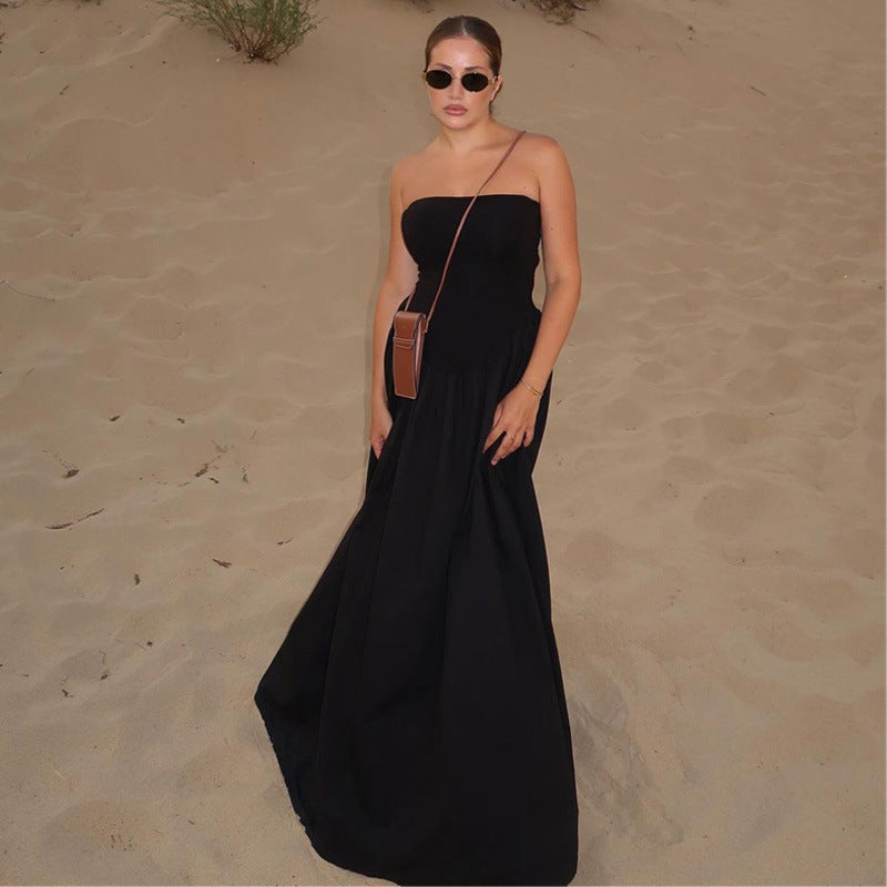 Strapless Ruched A-Line Maxi Dress