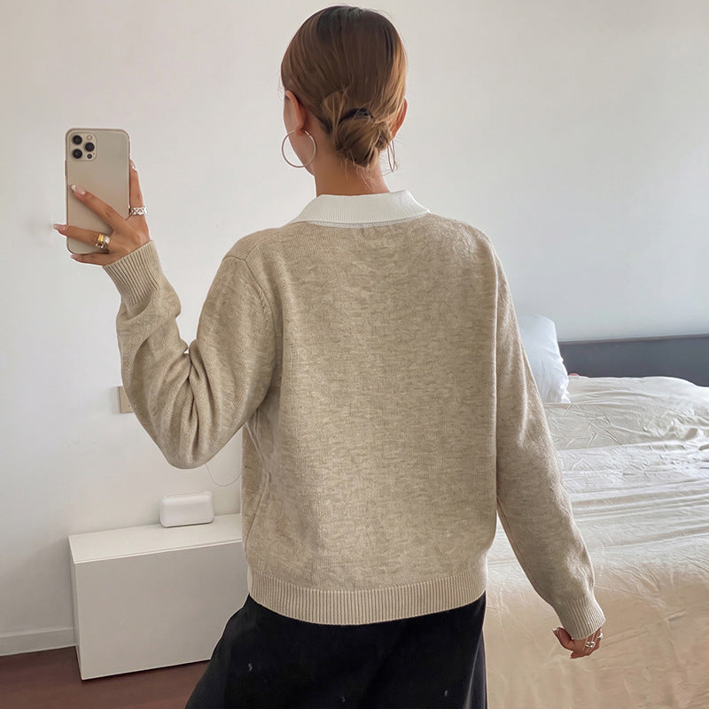 Women's Diamond Pattern Collared Knit Sweater