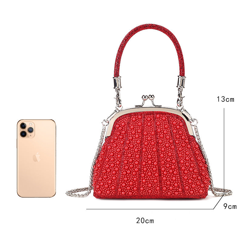 Women's Pearl Rhinestone Box Clutch Bag