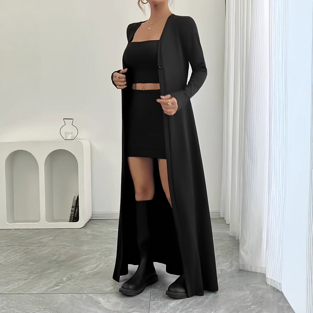 Women's Autumn Solid Color Long Cardigan Long Sleeve Slim Fit Slimming Top Women