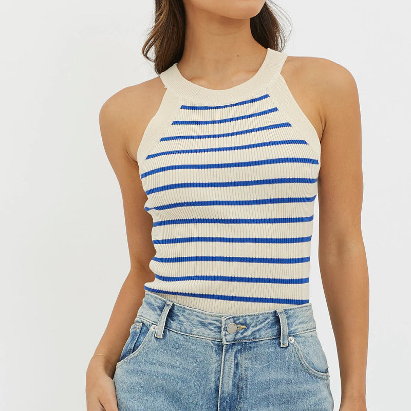 Women's Striped Sleeveless Knitted Vest Top