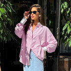 Women's Contrast Striped Button-Up Shirt