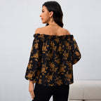 Women's off Shoulder Women Shirt Floral Elegant Long Sleeve Top