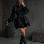 Black Polo-Collar Long-Sleeve Dress