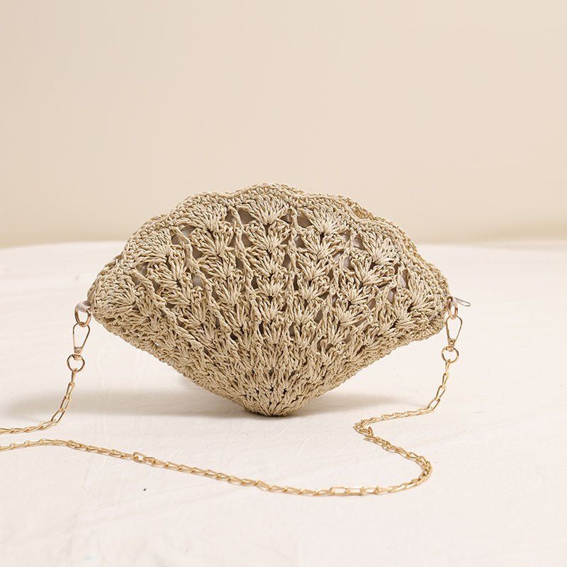 Women's Shell Crossbody Straw Beach Bag
