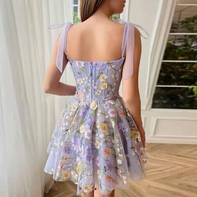 Women's 3d Floral Embroidered Lace Cami Mini Dress