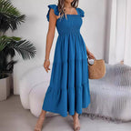 Solid-Color Square-Neck A-Line Dress