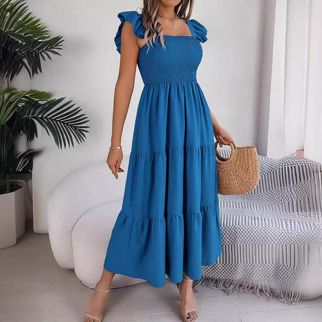 Solid-Color Square-Neck A-Line Dress