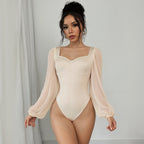 Retro Mesh V Neck Long Sleeve Jumpsuit