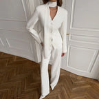 Fall Commuting Women Design V neck Long Sleeve Cardigan Top Wide Leg Pants Two Piece Set