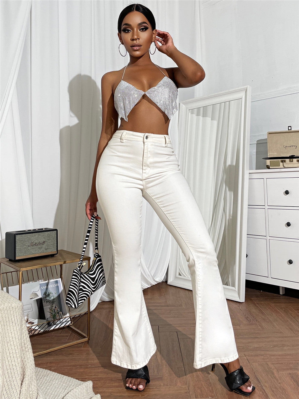 Metal Chain Sequin Tube Top
