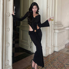 Women's Cropped Cutout Long-Sleeve Two-Piece Skirt Set
