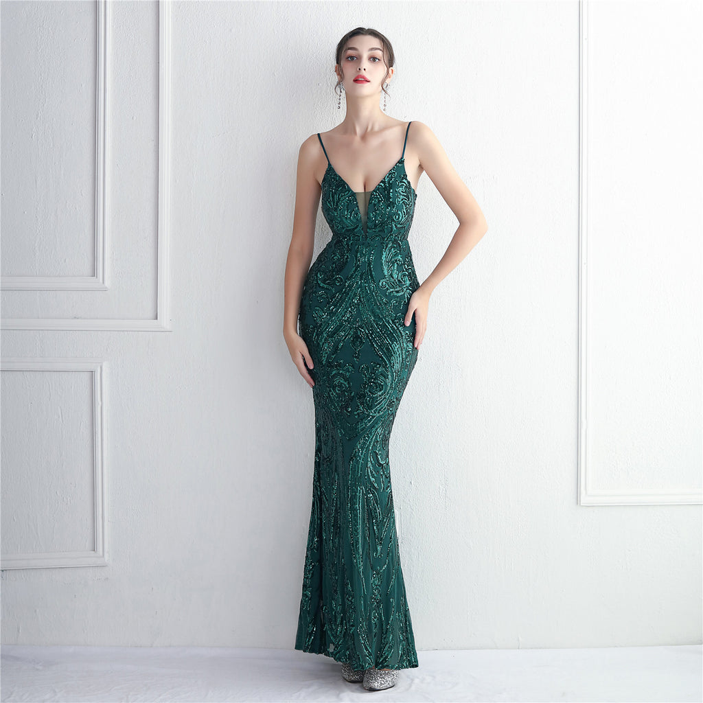 Women's Three Dimensional Strong Sequin Floral Dress Long Cocktail Slim Fit