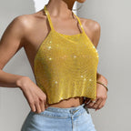 Quick Sexy Nightclub Metal Shiny Diamond Backless Square Collar