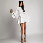 Loose Lace-Up Waist Pleated Short Dress