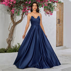 Royal blue maxi dress with sweetheart neckline, fitted bodice and full gathered skirt