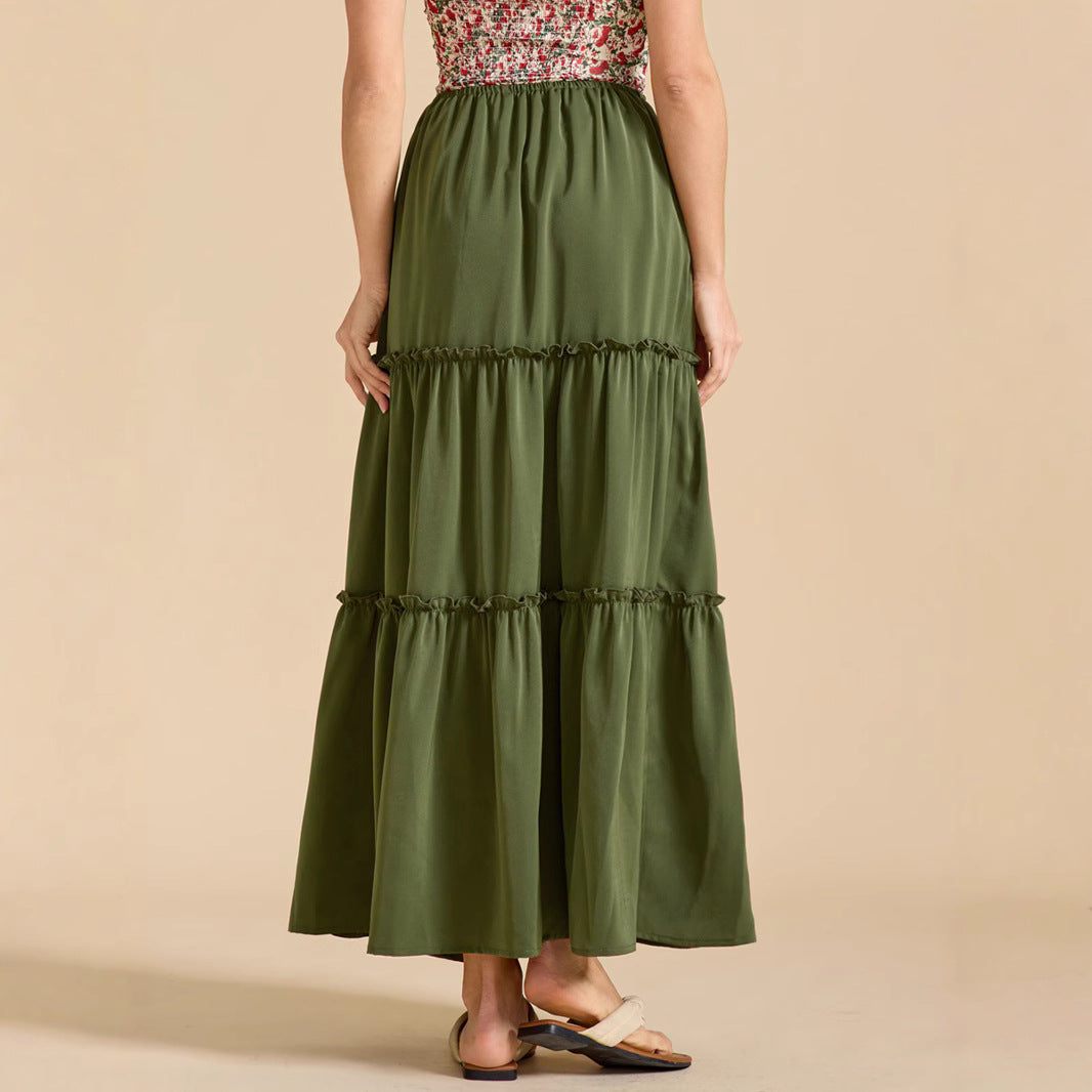 High Waist Elastic Pocket Long Adjustable Lace Up Skirt