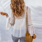 Women's Lace Crochet Hollow Out Cutout Top Women Summer Loose Pullover Chiffon Shirt