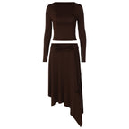 Women's Square-Neck Top & High-Waist Skirt Set