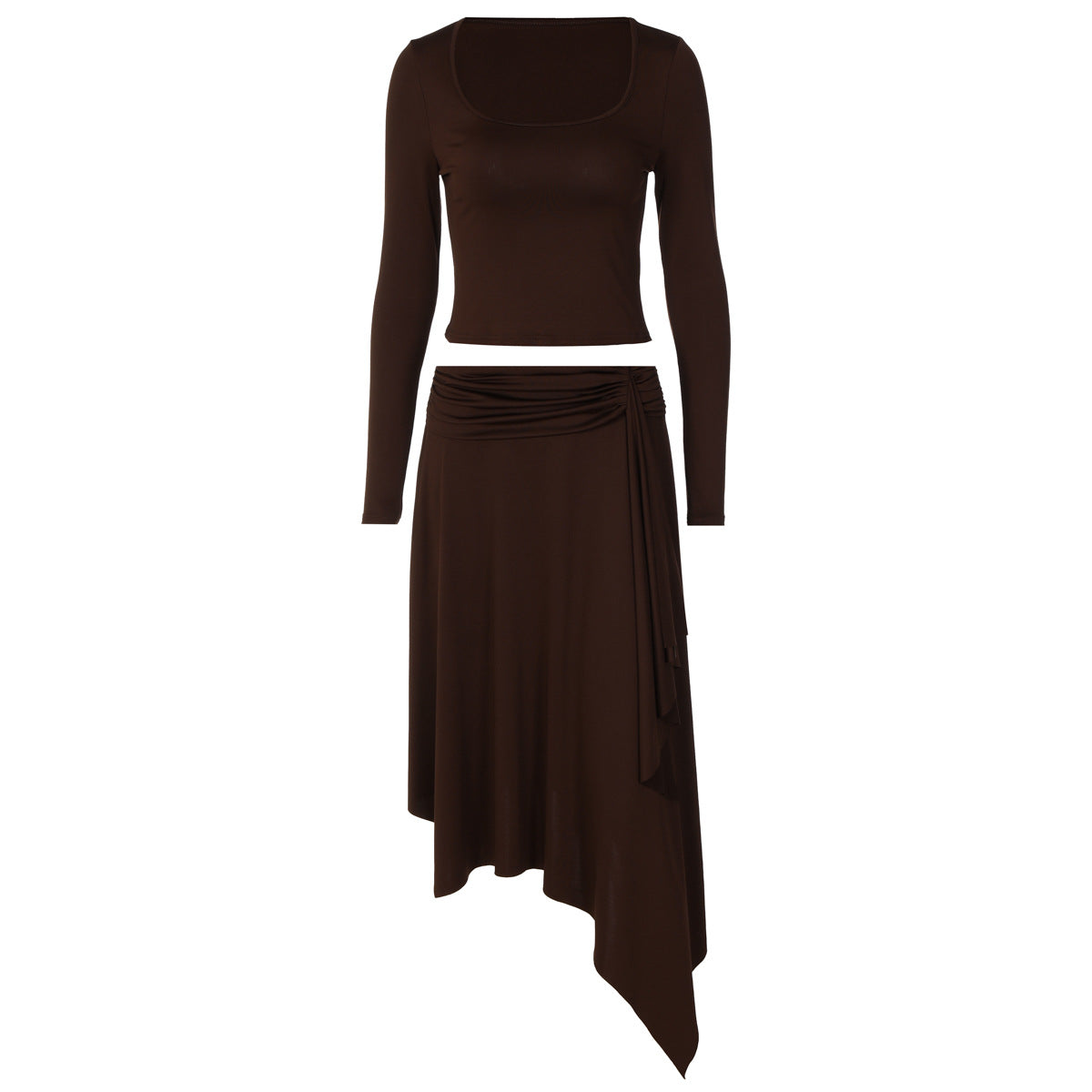 Women's Square-Neck Top & High-Waist Skirt Set