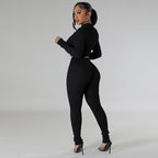 Women's Two Piece Suit Autumn Winter Long Sleeve Hollow Out Cutout