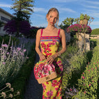Women's Summer Ethnic Retro Printed Slim Fit Sheath Sling Dress Maxi Dress For Women