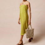 Strapless Pleated A-Line Midi Dress