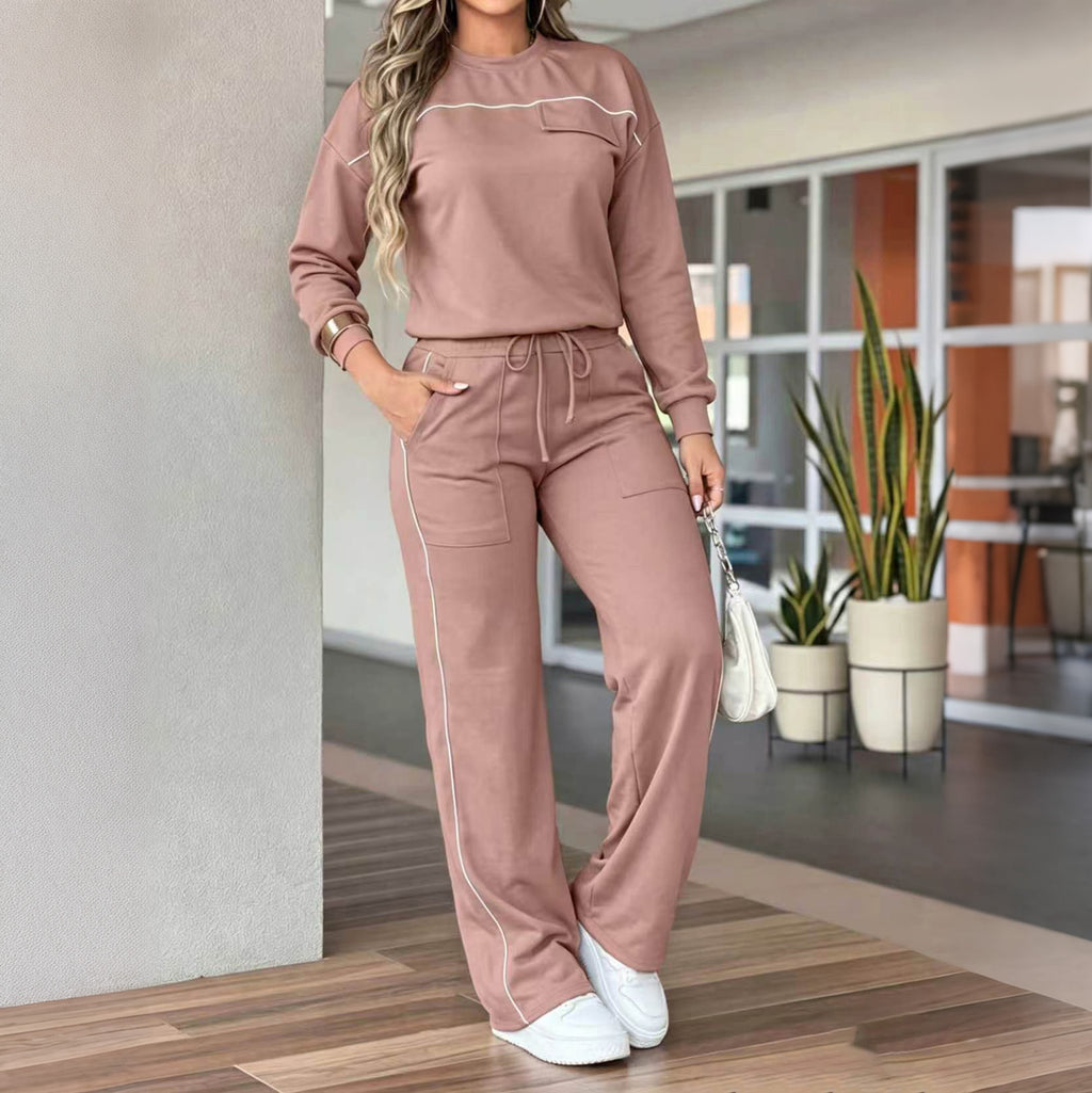 Women's Autumn Casual Office Drawstring High Waist Multi Pocket Set