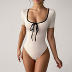 Contrast Color U Neck Short Sleeve Bodysuit