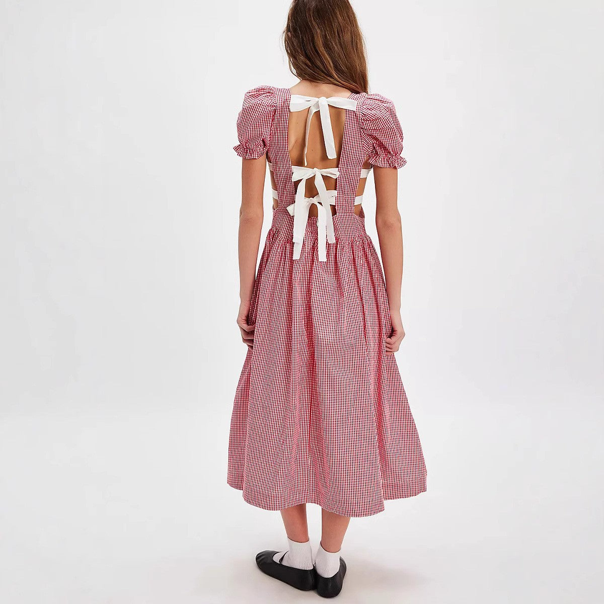Women's Plaid Backless Lace-Up Midi Dress