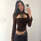 Women's Lace-Detail Cropped Long-Sleeve Top